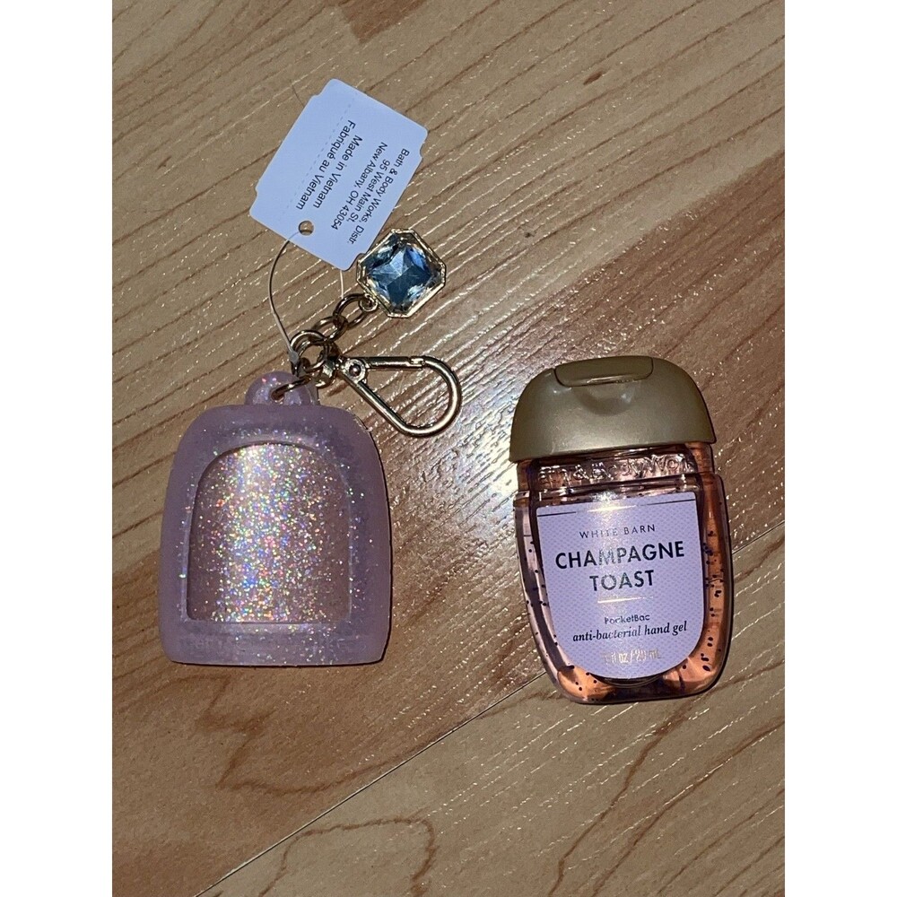 Bath & Body Works Champagne Toast PocketBac Hand Gel Pink Glitter Holder 1 Fl Oz